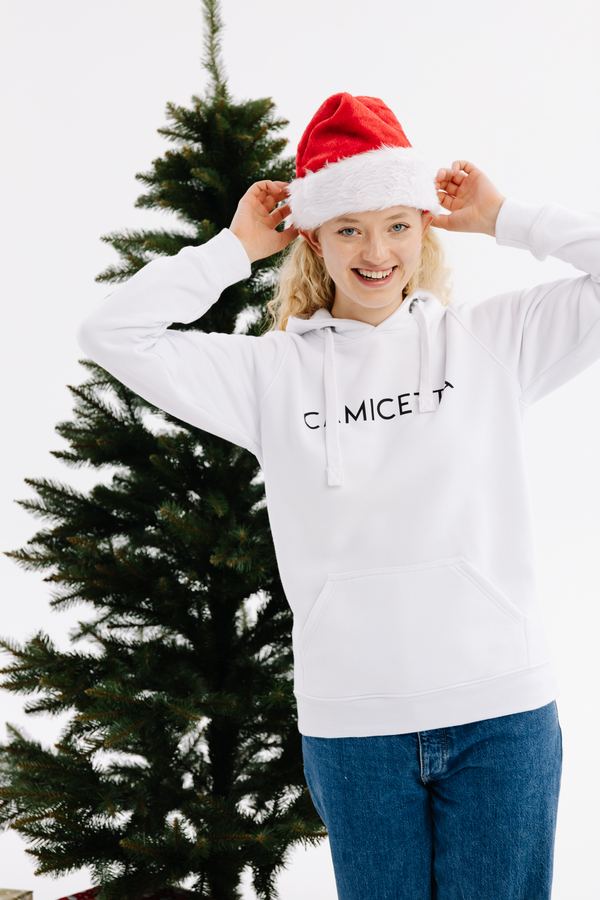 Biała bluza z logo Camicetta i czapka Mikołaja